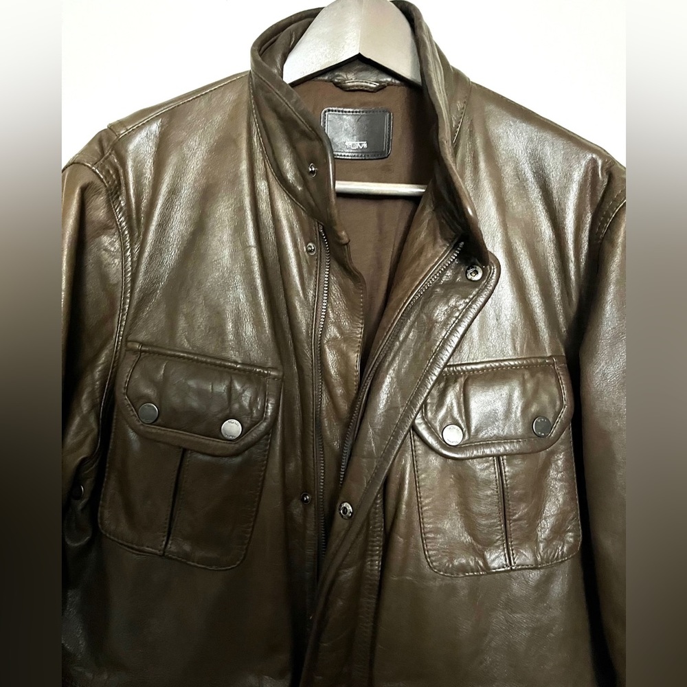 Tumi Aviator Leather Coat Brown Burnished Leather -Medium - Picture 2 of 7